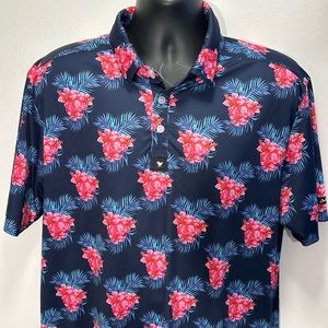 Bad Birdie navy blue with tropical flowers golf polo men’s size XXL